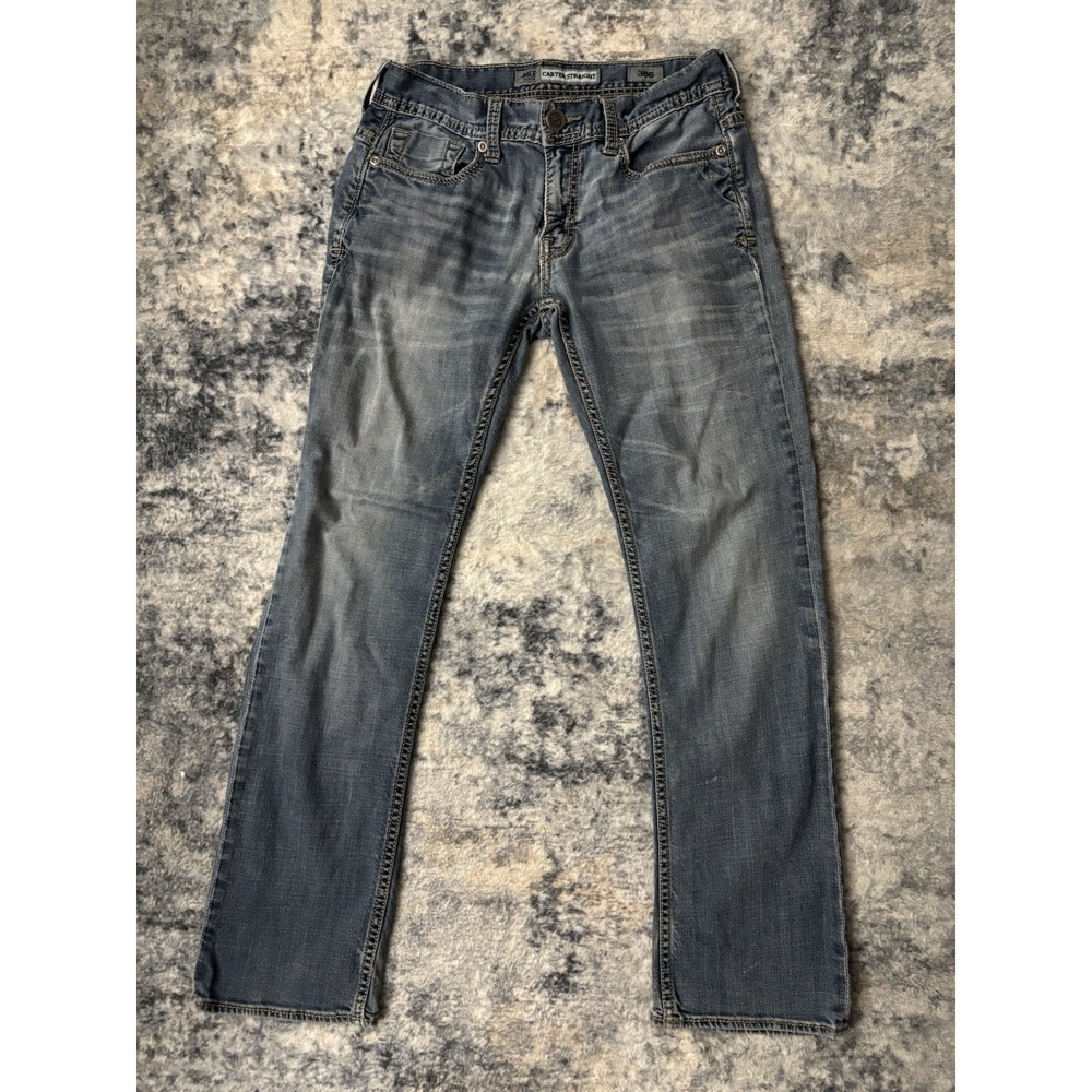 BKE Carter Straight Size 30S Mens Distressed Denim Blue Jeans‎ 31" Inseam Buckle